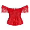Corset rouge à manches Bardot en dentelle (4) Corset rouge à manches Bardot en dentelle