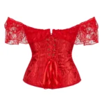 Corset rouge à manches Bardot en dentelle (4) Corset rouge à manches Bardot en dentelle
