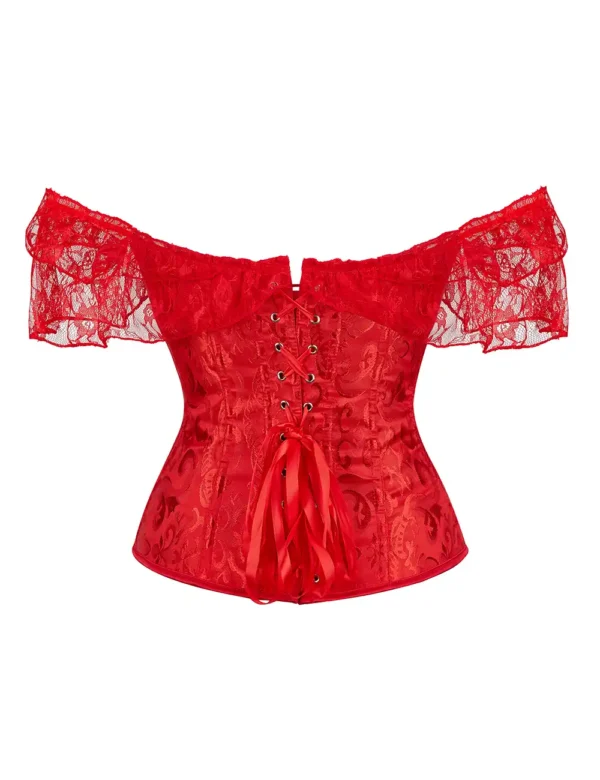 Corset rouge à manches Bardot en dentelle (4) Corset rouge à manches Bardot en dentelle