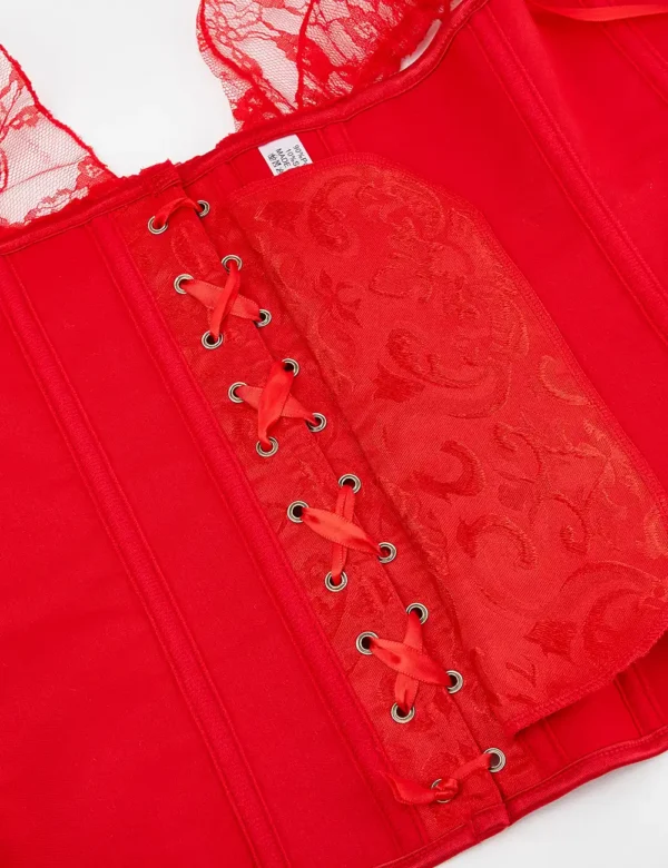 Corset rouge à manches Bardot en dentelle (5) Corset rouge à manches Bardot en dentelle