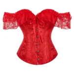Corset rouge à manches Bardot en dentelle (6) Corset rouge à manches Bardot en dentelle