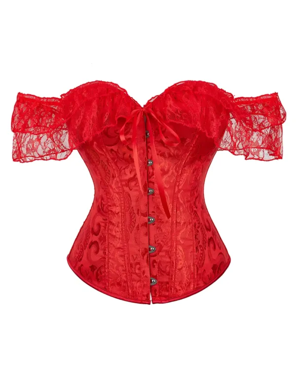 Corset rouge à manches Bardot en dentelle (6) Corset rouge à manches Bardot en dentelle