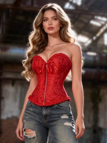 Corset rouge glamour à fermeture zippée (1) Corset rouge glamour à fermeture zippée