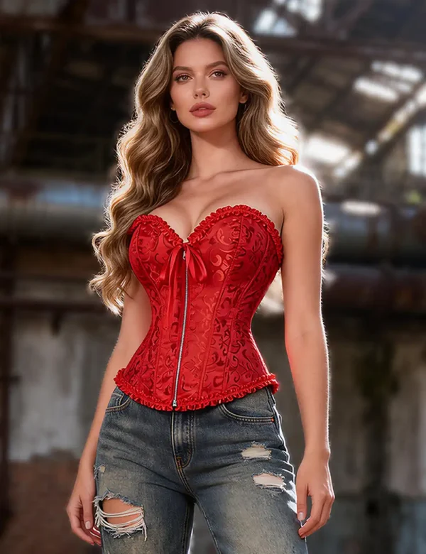 Corset rouge glamour à fermeture zippée (1) Corset rouge glamour à fermeture zippée