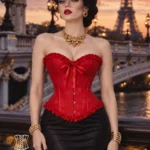 Corset rouge glamour en jacquard fleuri