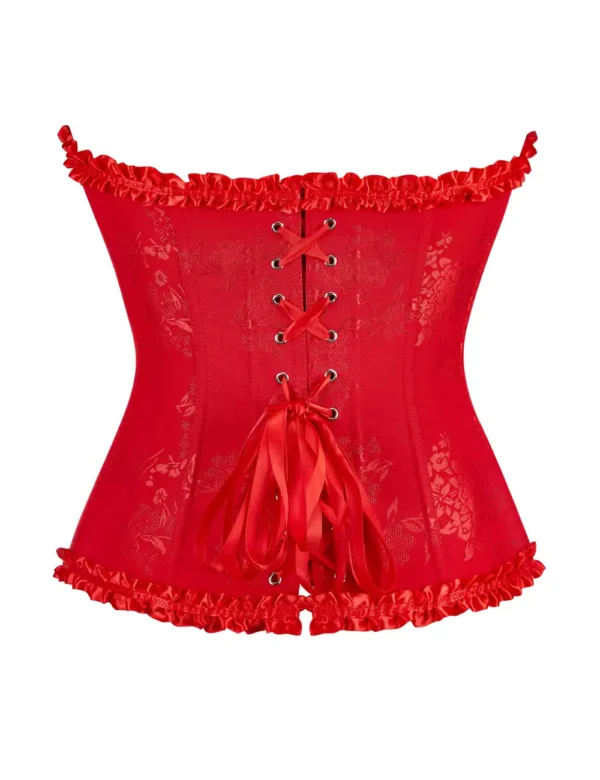 Corset rouge glamour en jacquard fleuri