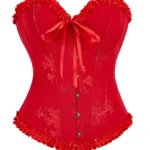 Corset rouge glamour en jacquard fleuri