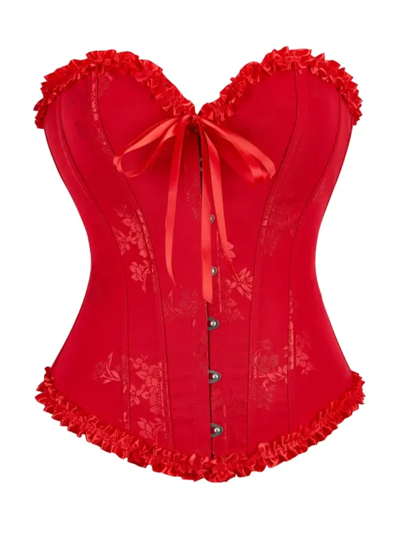 Corset rouge glamour en jacquard fleuri