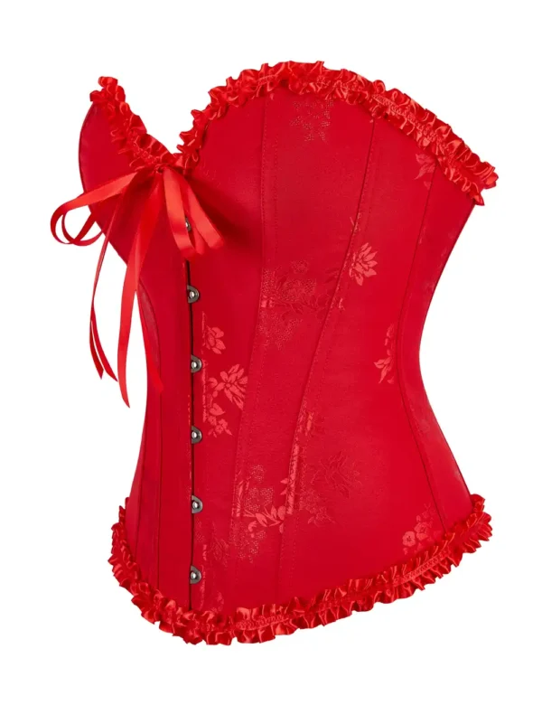 Corset rouge glamour en jacquard fleuri