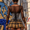 Corset serre-taille noir à motifs têtes de mort (vue arrière) Corset serre-taille noir à motifs têtes de mort