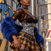 Corset serre-taille noir à motifs têtes de mort (vue de profil) Corset serre-taille noir à motifs têtes de mort