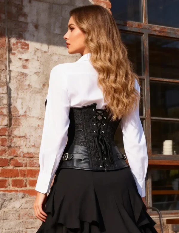 Corset sous-poitrine noir gothique à fermoirs métalliques (2) Corset sous-poitrine noir gothique à fermoirs métalliques