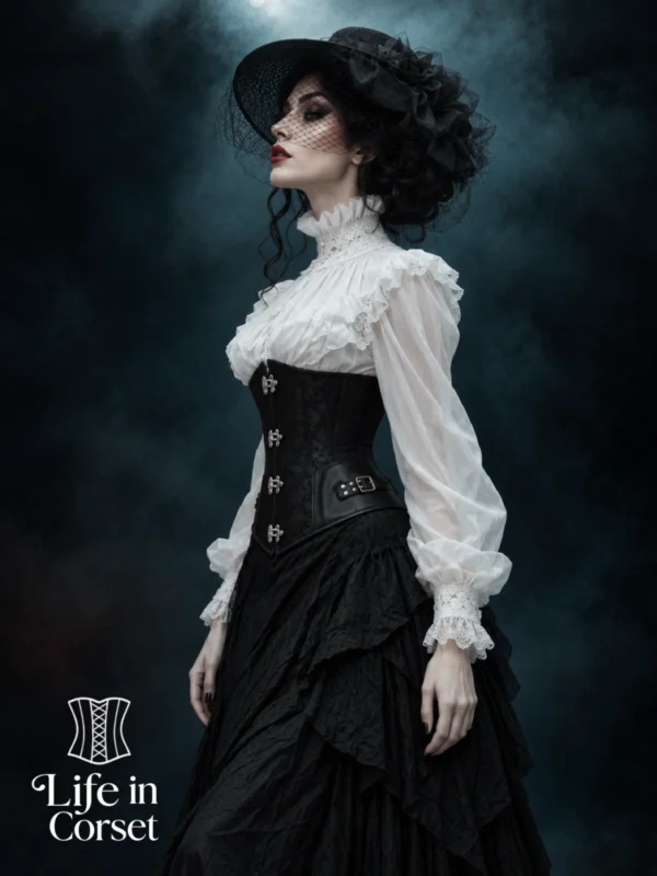 Corset sous-poitrine noir gothique à fermoirs métalliques