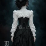 Corset sous-poitrine noir gothique à fermoirs métalliques (vue de dos) Corset sous-poitrine noir gothique à fermoirs métalliques