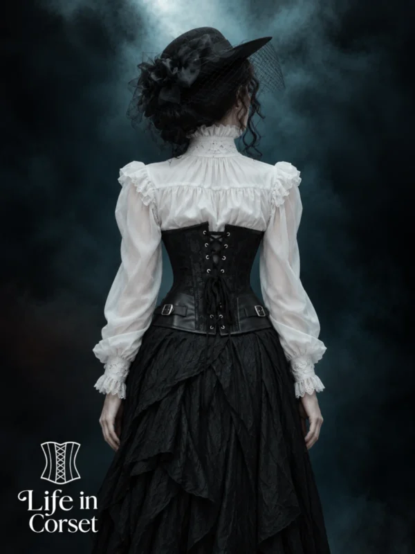 Corset sous-poitrine noir gothique à fermoirs métalliques