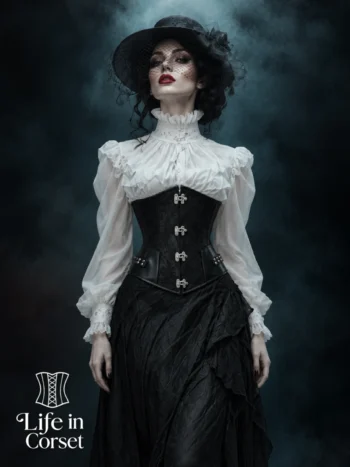 Corset sous-poitrine noir gothique à fermoirs métalliques
