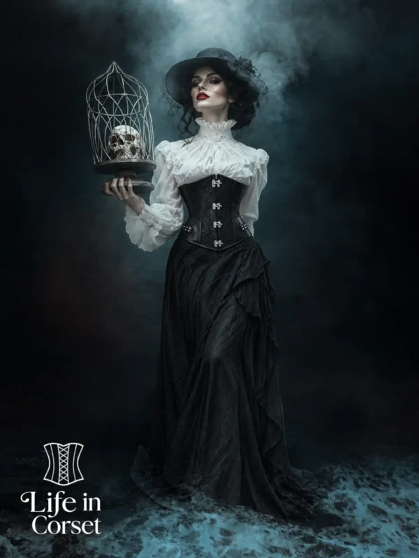 Corset sous-poitrine noir gothique à fermoirs métalliques