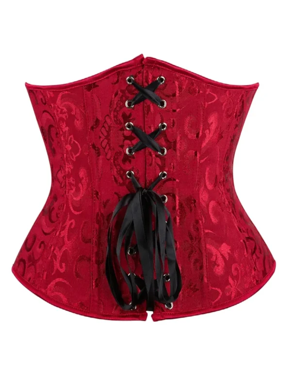 Corset sous-poitrine rouge rubis à motifs baroques