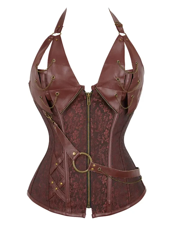 Corset steampunk brun cuivré à chaînes (2) Corset steampunk brun cuivré à chaînes