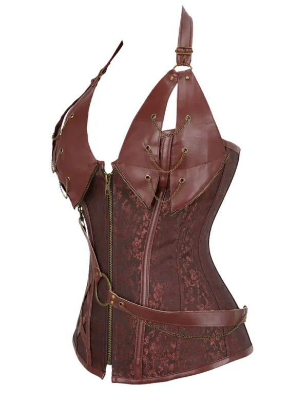 Corset steampunk brun cuivré à chaînes (5) Corset steampunk brun cuivré à chaînes