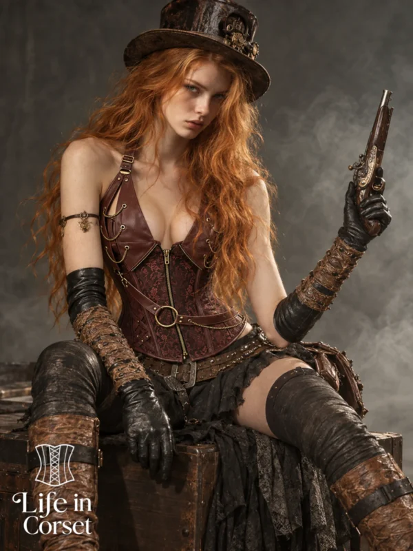 Corset steampunk brun cuivré à chaînes
