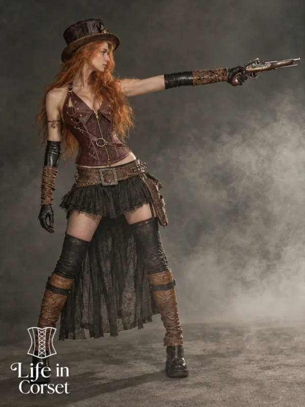 Corset steampunk brun cuivré à chaînes