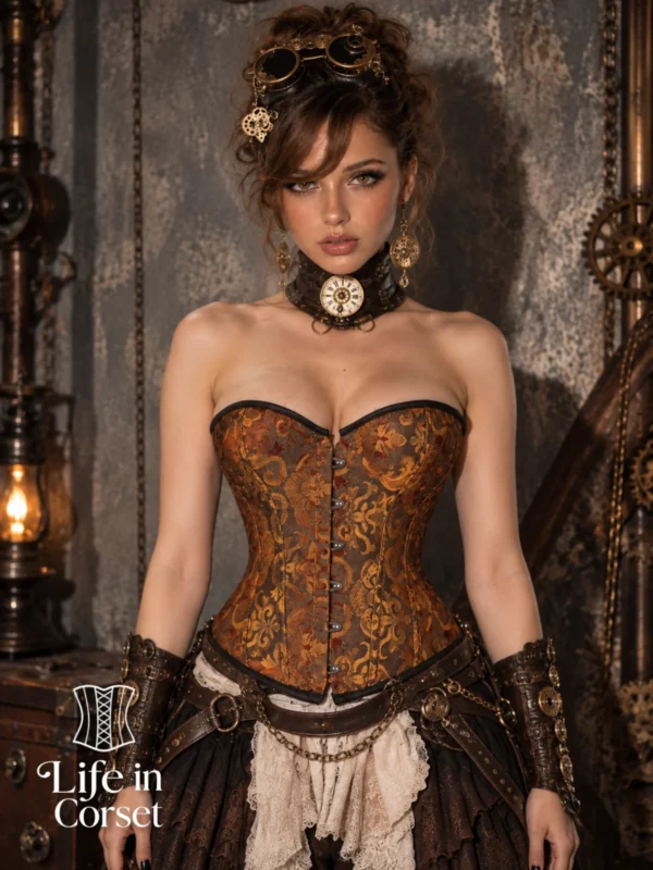 Corset steampunk cuivré à reflets dorés