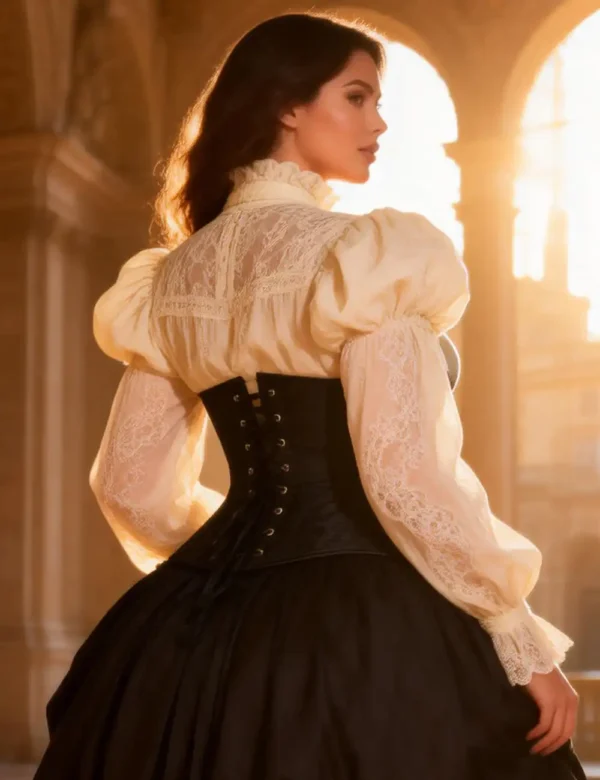 Corset underbust noir à motifs baroques (7) Corset underbust noir à motifs baroques