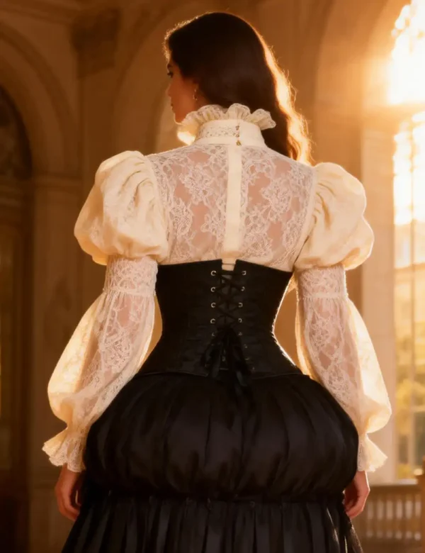 Corset underbust noir à motifs baroques (8) Corset underbust noir à motifs baroques