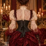 Corset underbust noir à motifs baroques (vue de dos) Corset underbust noir à motifs baroques