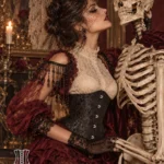 Corset underbust noir à motifs baroques (vue de profil) Corset underbust noir à motifs baroques