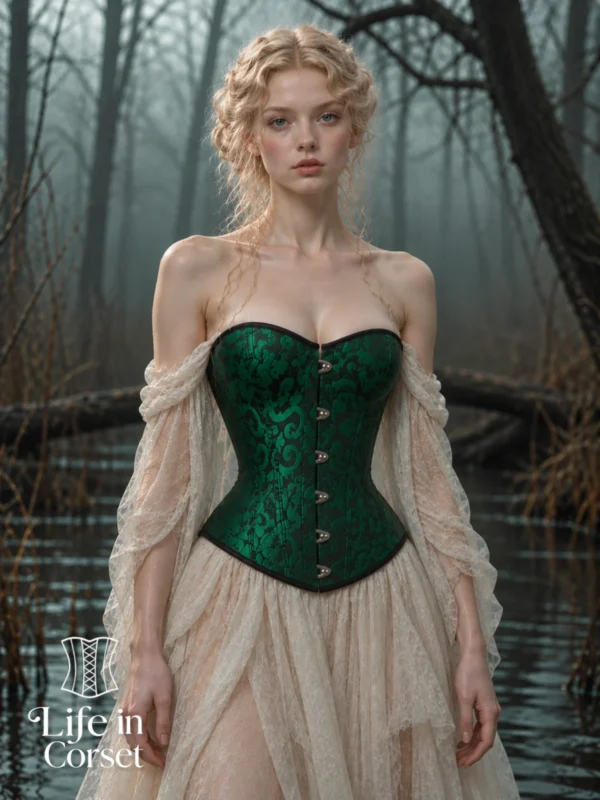 Corset vert émeraude à lacets noirs 2 Corset vert émeraude à lacets noirs