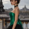 Corset vert en satin