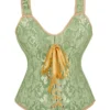 Corset vert sauge à bretelles et laçage doré