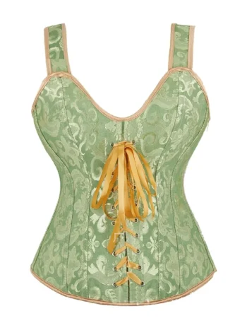 Corset vert sauge à bretelles et laçage doré
