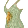 Corset vert sauge à bretelles et laçage doré