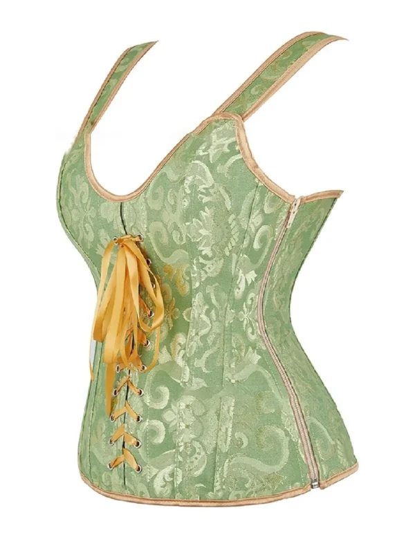 Corset vert sauge à bretelles et laçage doré