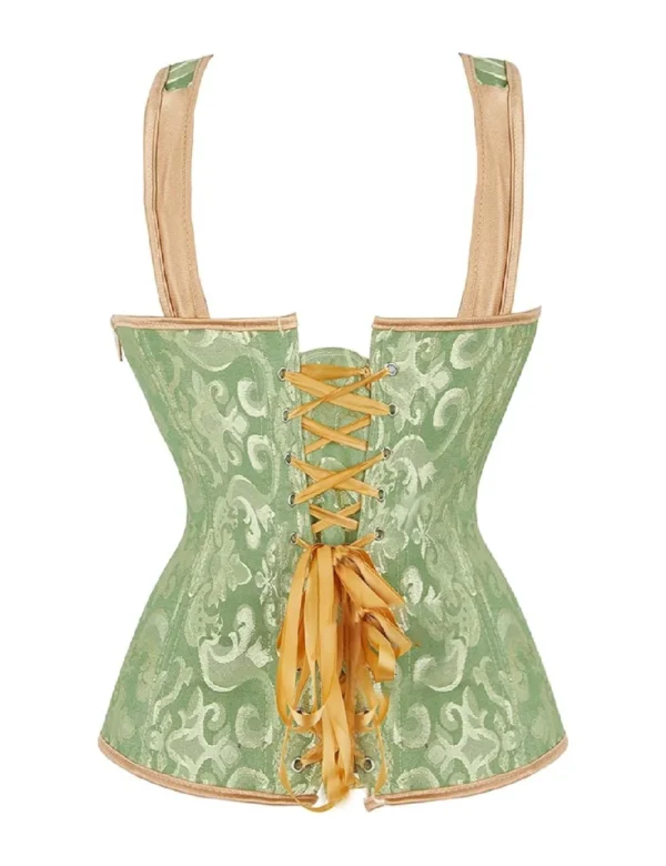 Corset vert sauge à bretelles et laçage doré