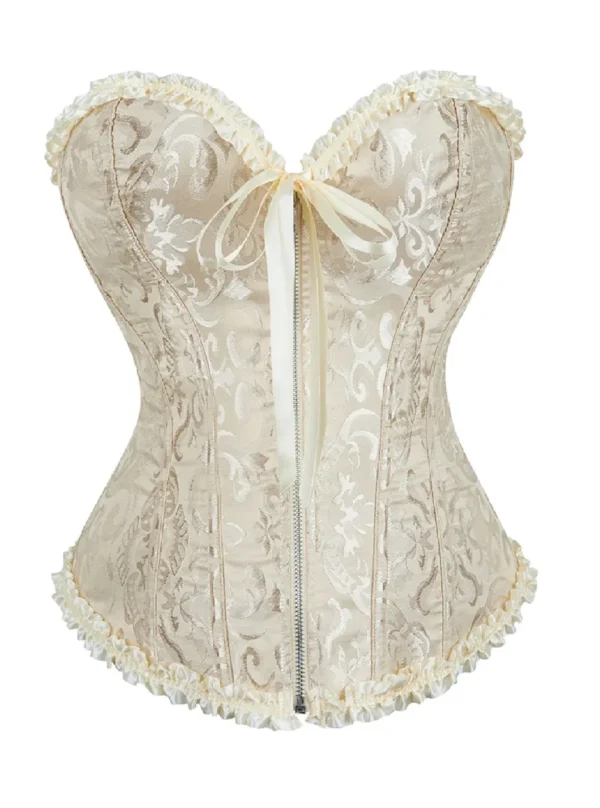 Corset victorien zippé ivoire à motifs floraux (1) Corset victorien zippé ivoire à motifs floraux