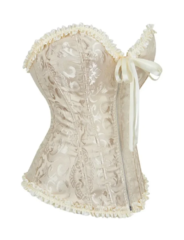Corset victorien zippé ivoire à motifs floraux (2) Corset victorien zippé ivoire à motifs floraux