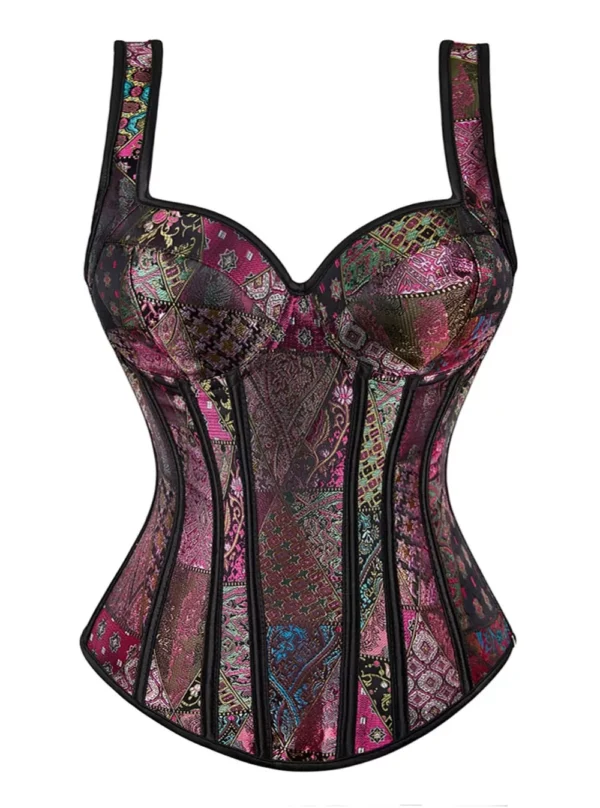 Corset violet à bretelles motifs orientaux