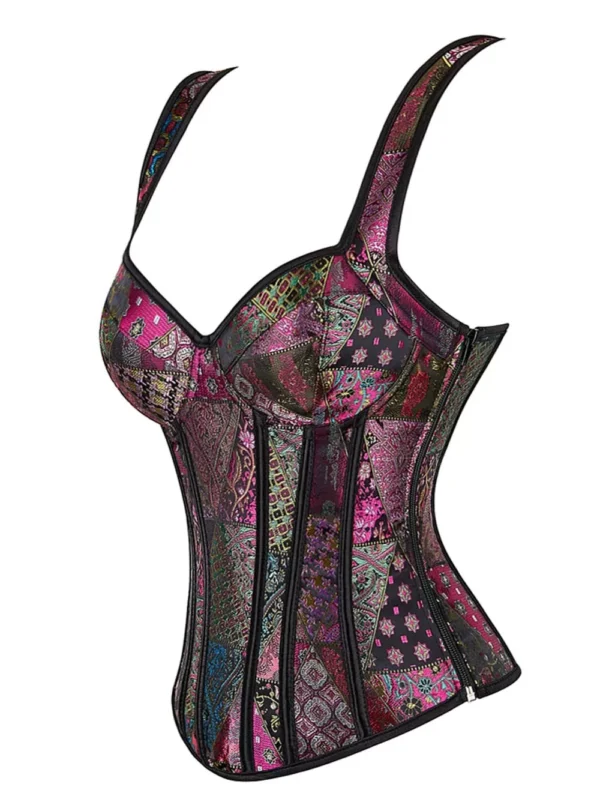Corset violet à bretelles motifs orientaux