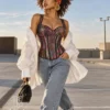 Corset violet à bretelles motifs orientaux