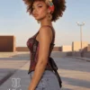 Corset violet à bretelles motifs orientaux