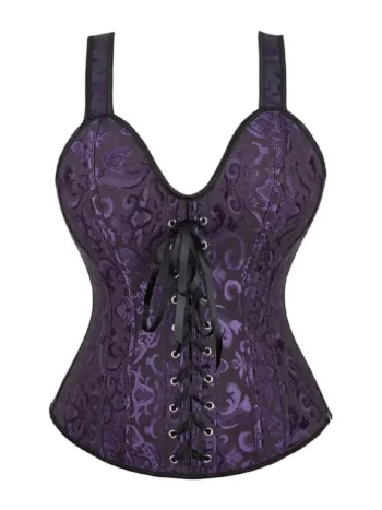 Corset violet à motifs baroques et bretelles (1) Corset violet à motifs baroques et bretelles