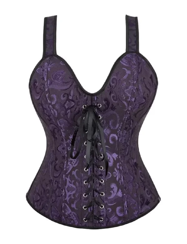 Corset violet à motifs baroques et bretelles