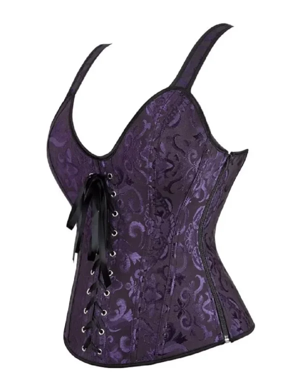Corset violet à motifs baroques et bretelles