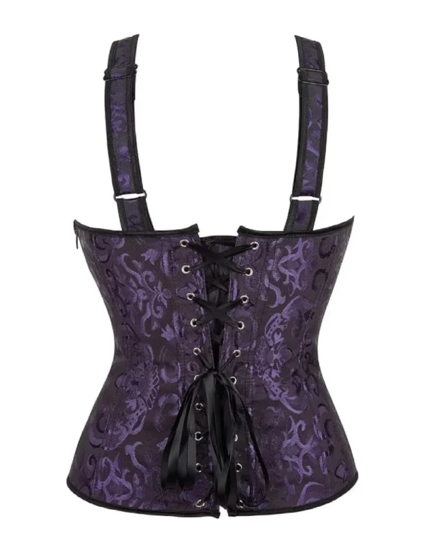 Corset violet à motifs baroques et bretelles
