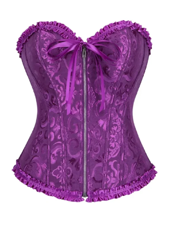 Corset violet à motifs baroques et zip frontal (1) Corset violet à motifs baroques et zip frontal