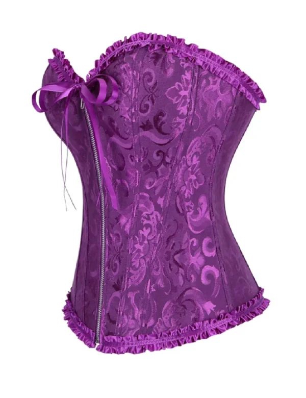 Corset violet à motifs baroques et zip frontal (2) Corset violet à motifs baroques et zip frontal